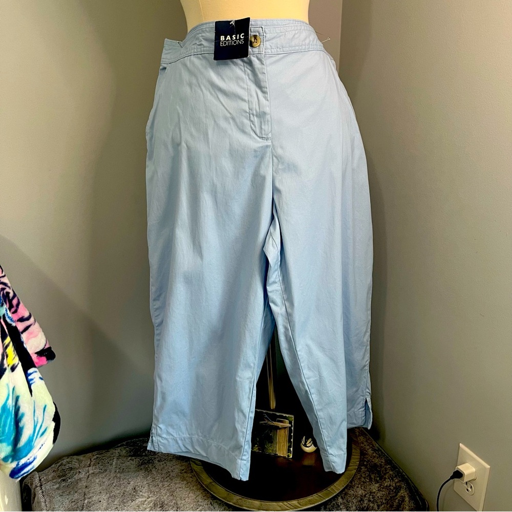 Basic Editions 16 Light Blue Cotton Capri Pants w/ Pockets
